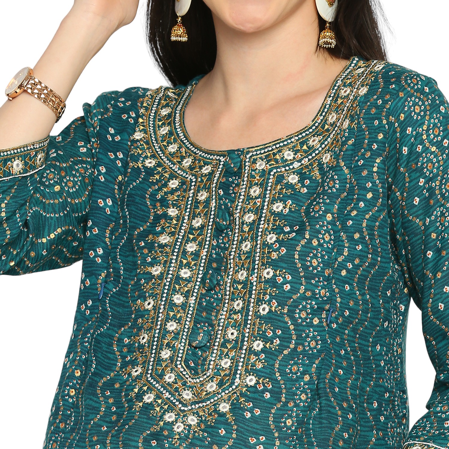 Pure Cotton Slub Maternity Kurta - Green - Image 3