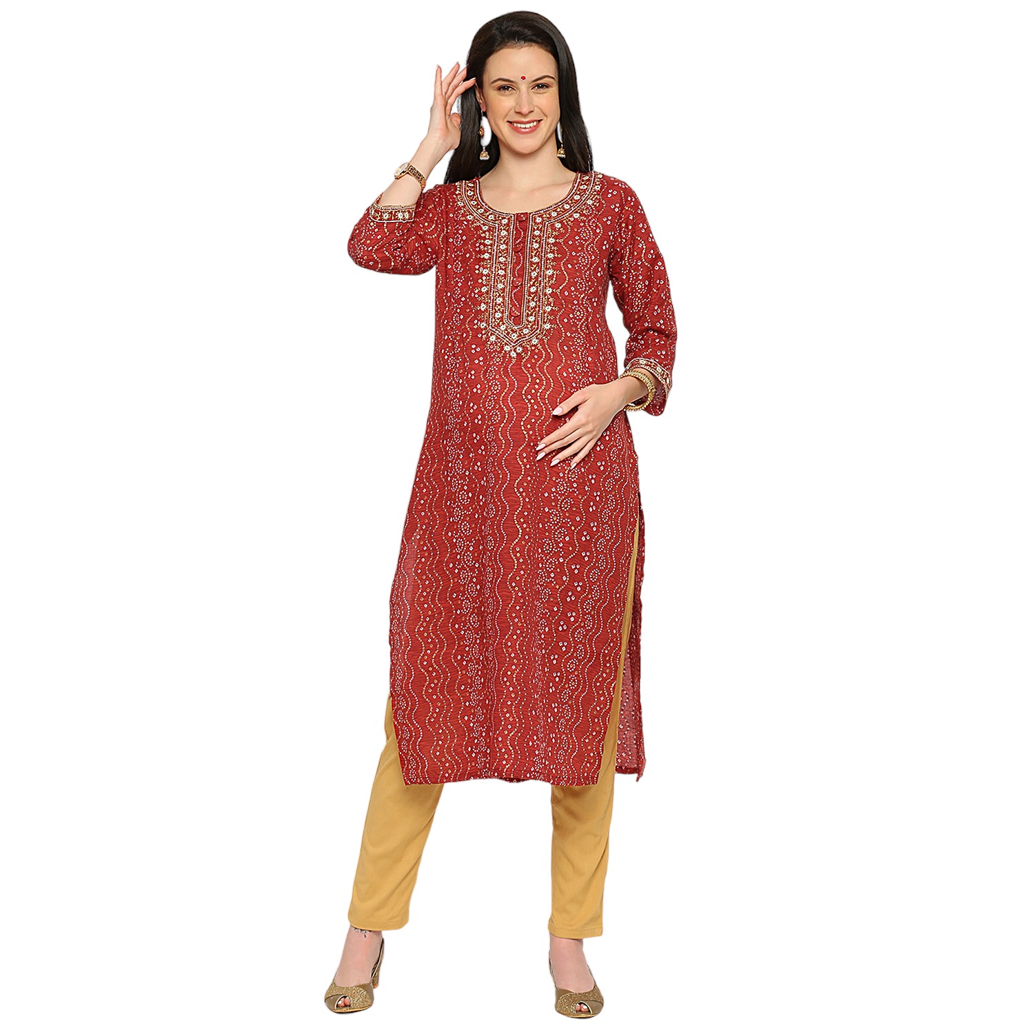 Pure Cotton Slub Maternity Kurta - Red