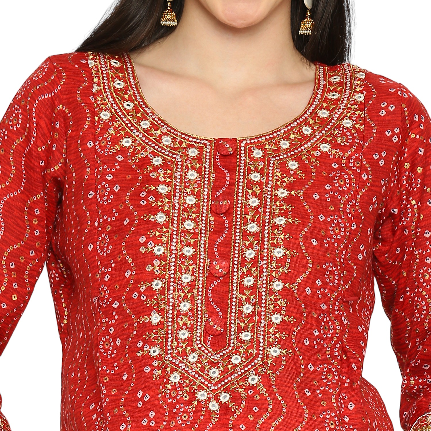 Pure Cotton Slub Maternity Kurta - Red - Image 3