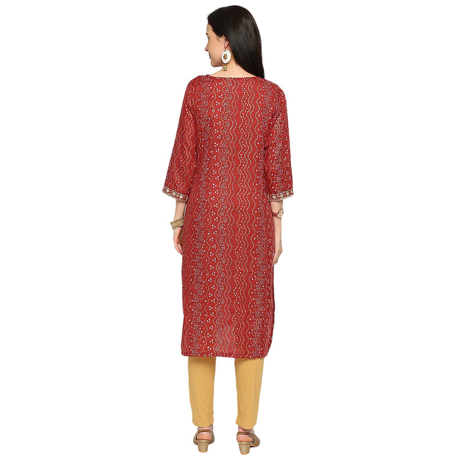 Pure Cotton Slub Maternity Kurta - Red - Image 5