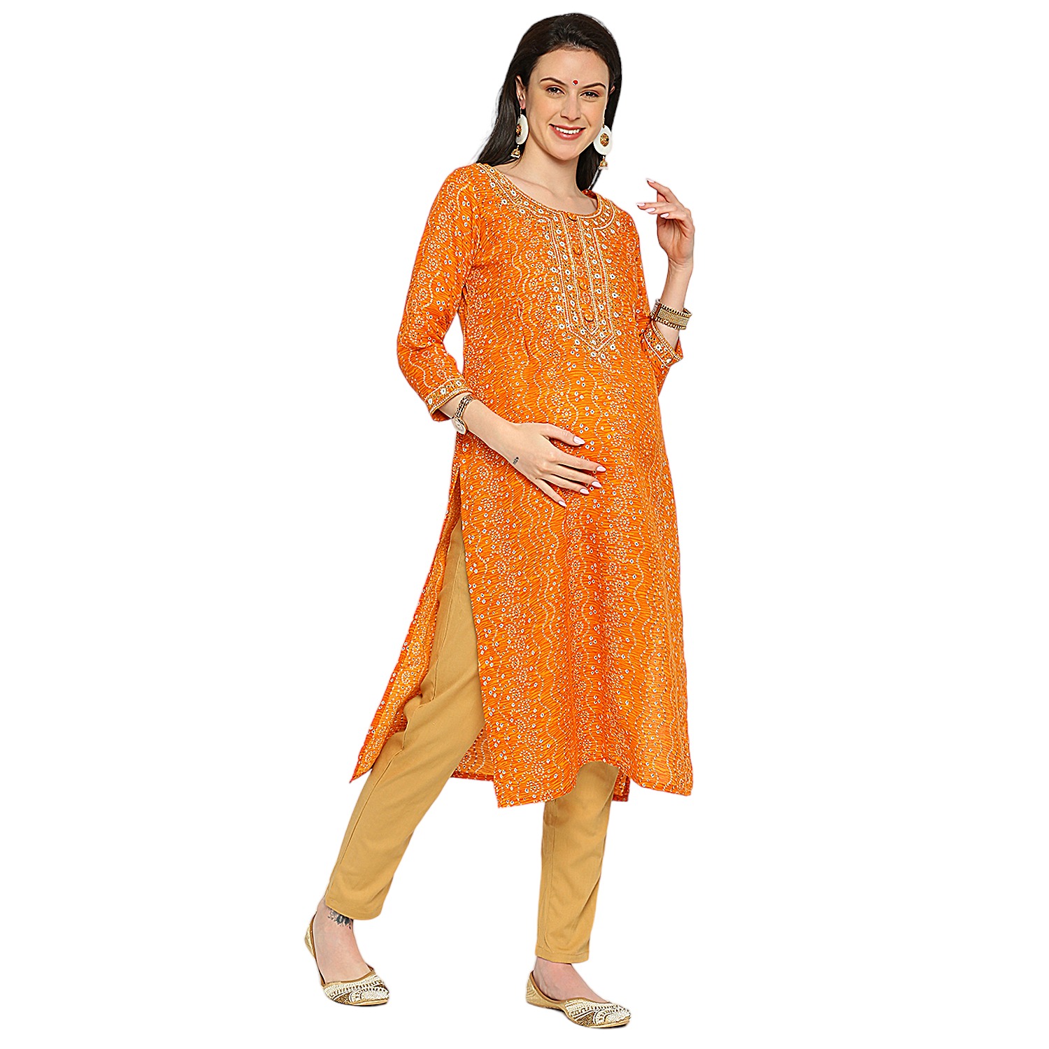 Pure Cotton Slub Maternity Kurta - Red - Image 2