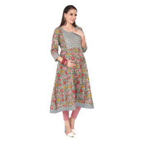 Cotton Floral Foilprinted Maternity Kurta - Blue