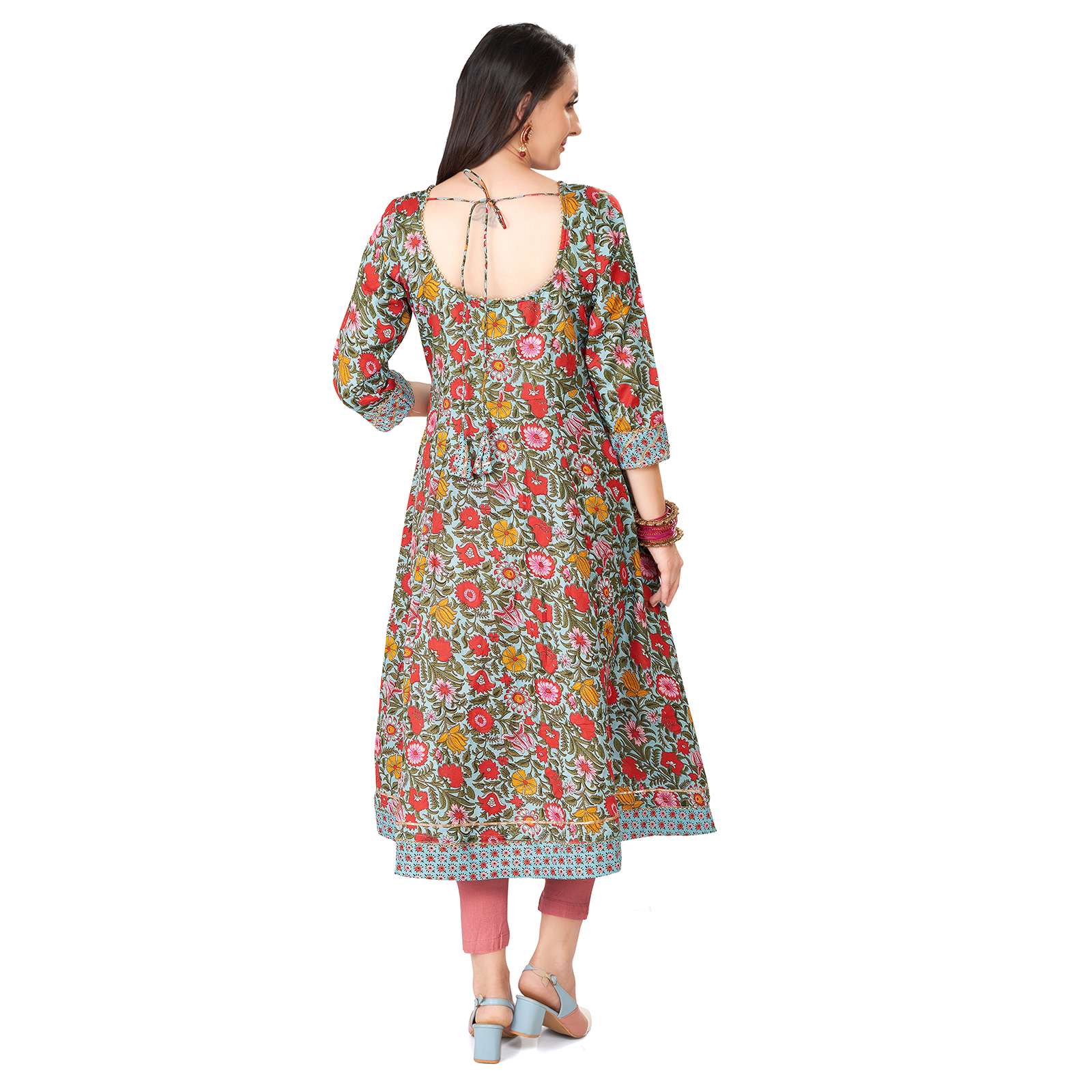 Cotton Floral Foilprinted Maternity Kurta - Blue - Image 5
