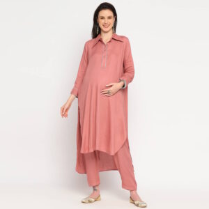 Tropical Coral Rayon Maternity Kurta - Black