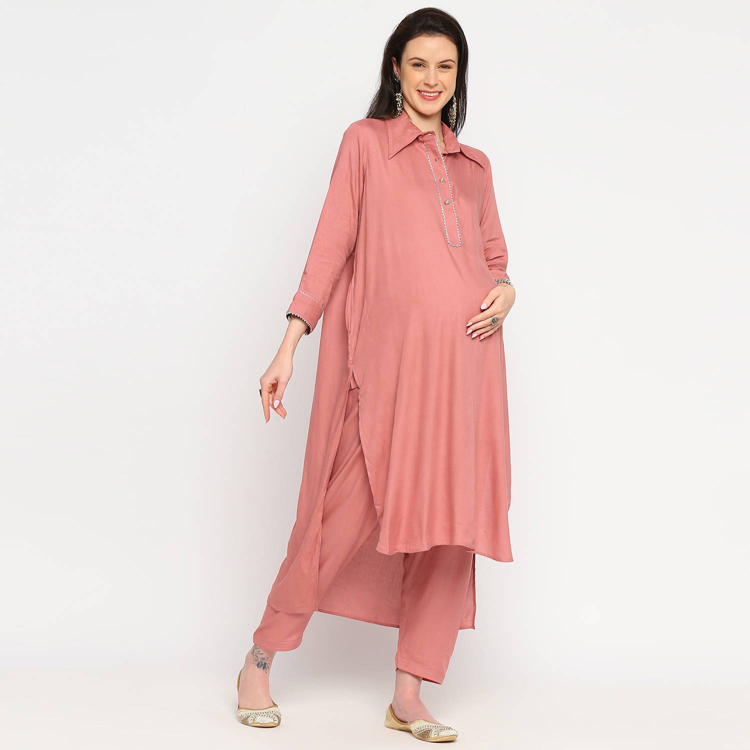 Tropical Coral Rayon Maternity Kurta - Black - Image 2