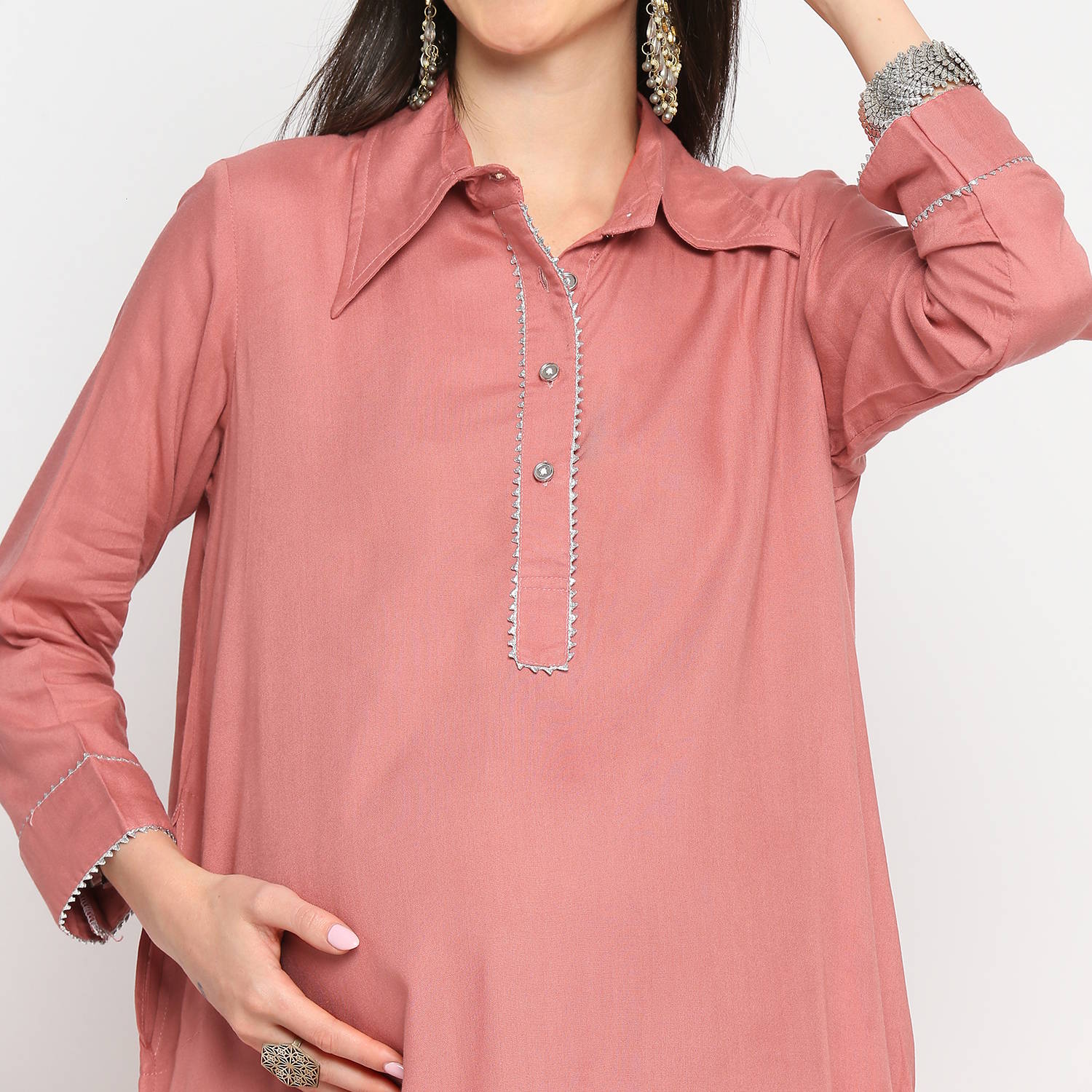 Tropical Coral Rayon Maternity Kurta - Black - Image 4