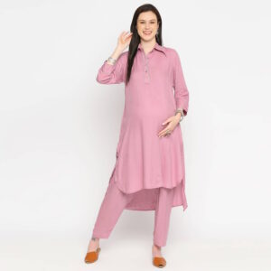 Mystic Mauve Rayon Maternity Kurta - Black