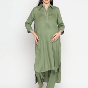 Sage Green Rayon Maternity Kurta - Green