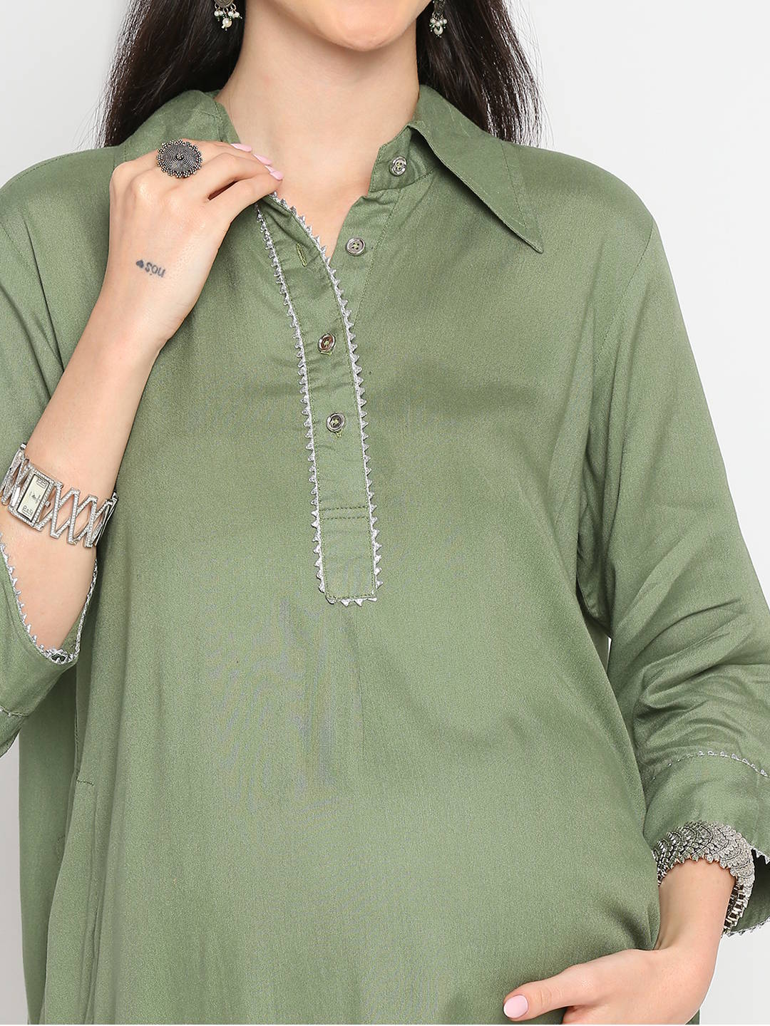 Sage Green Rayon Maternity Kurta - Green - Image 4