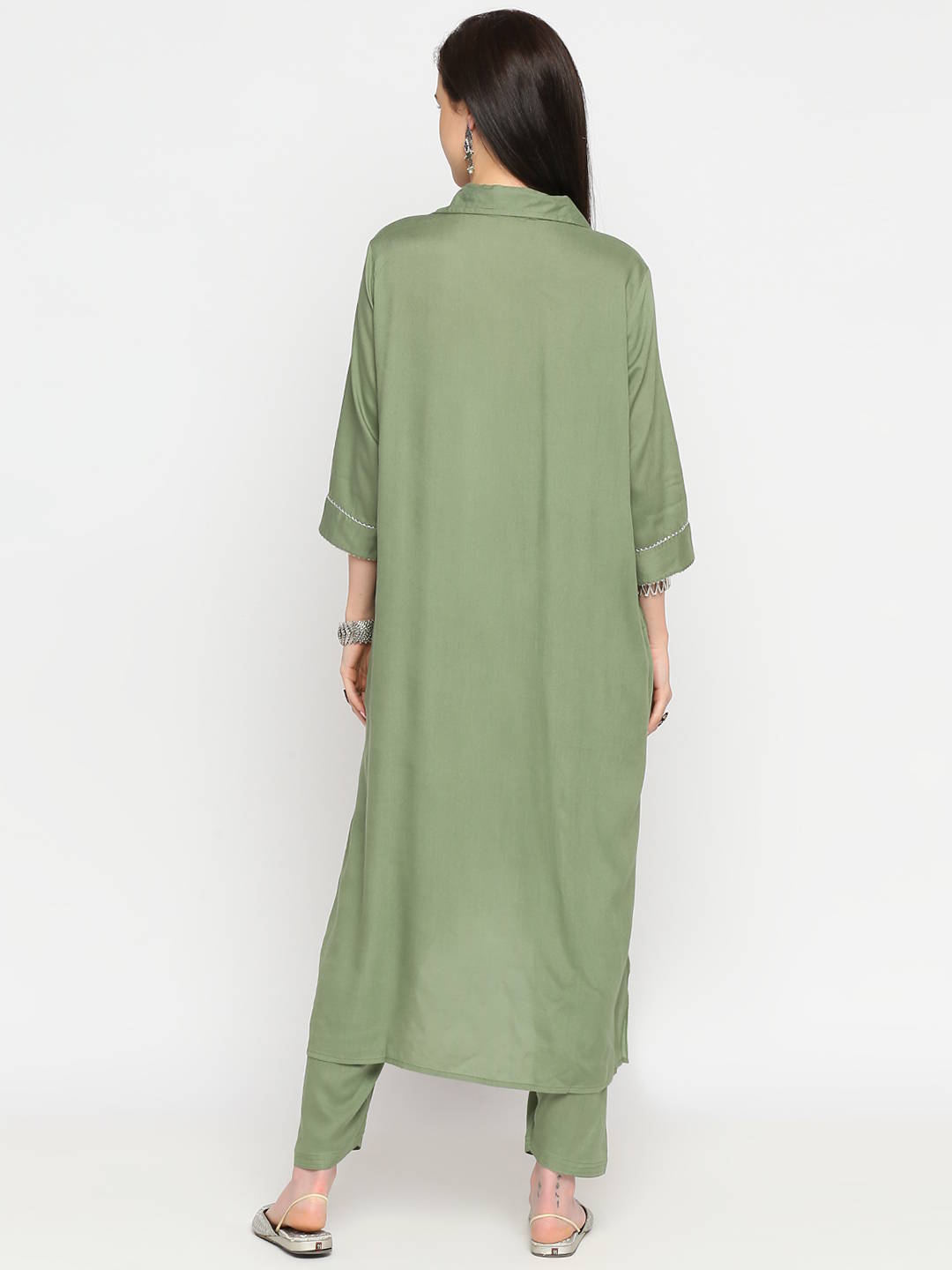 Sage Green Rayon Maternity Kurta - Green - Image 5