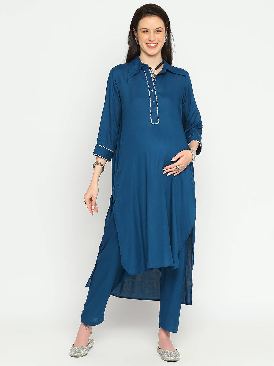 Turquoise Teal Blue Maternity Kurta - Blue