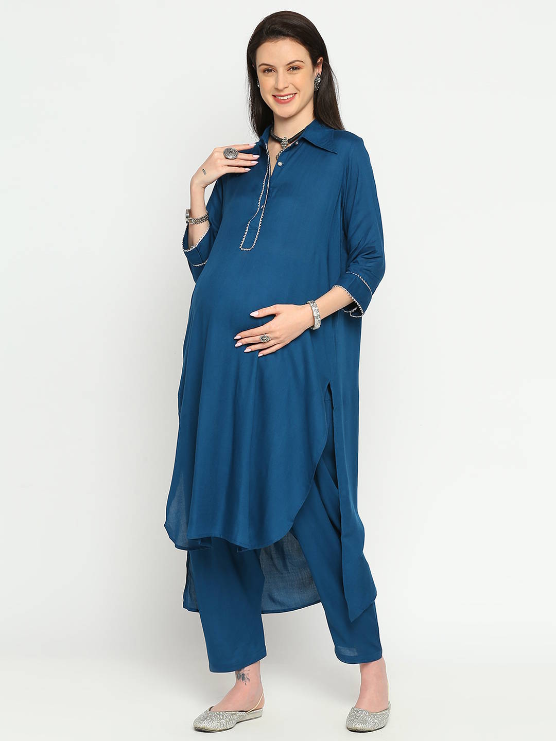 Turquoise Teal Blue Maternity Kurta - Blue - Image 2