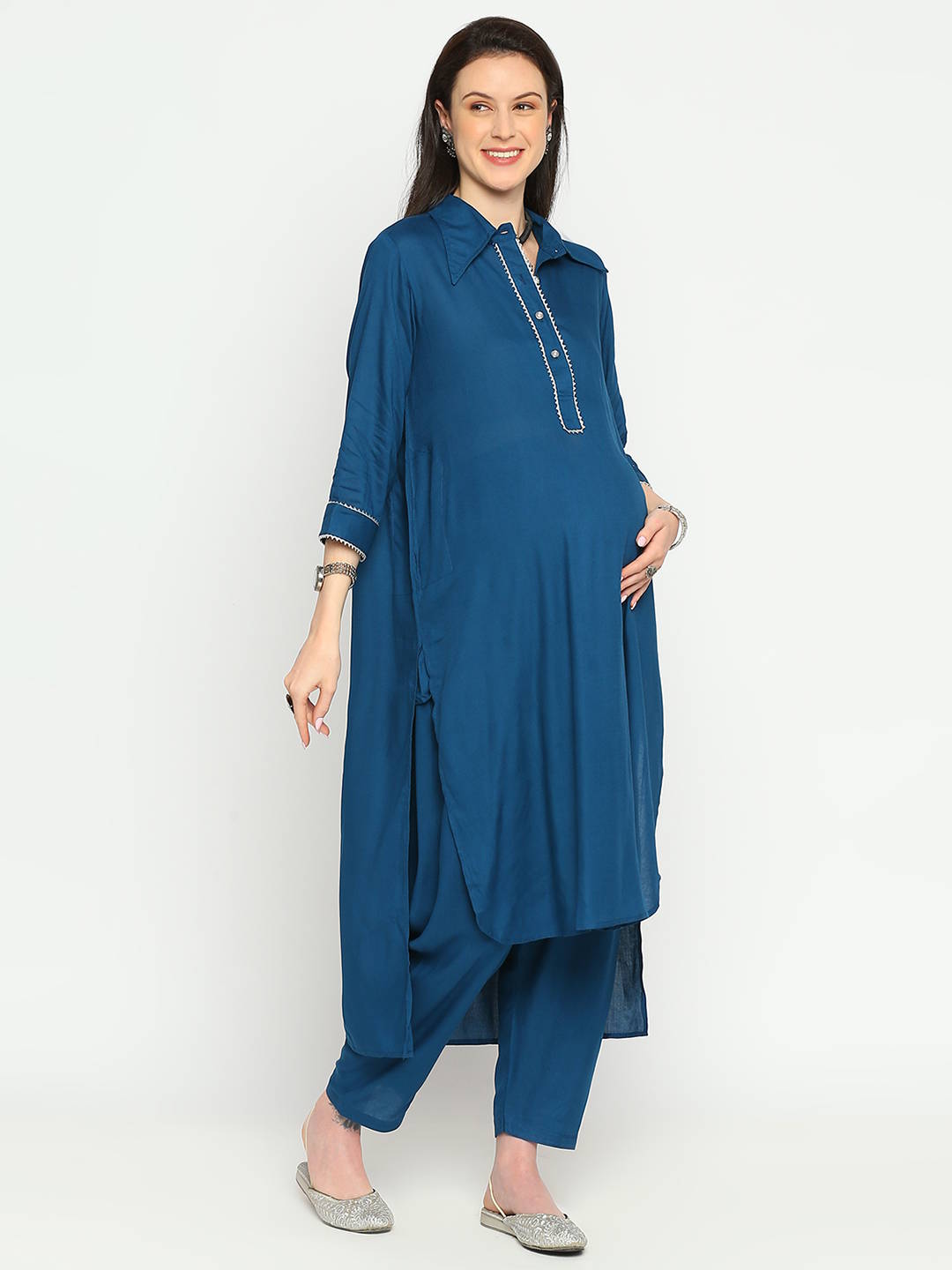 Turquoise Teal Blue Maternity Kurta - Blue - Image 3