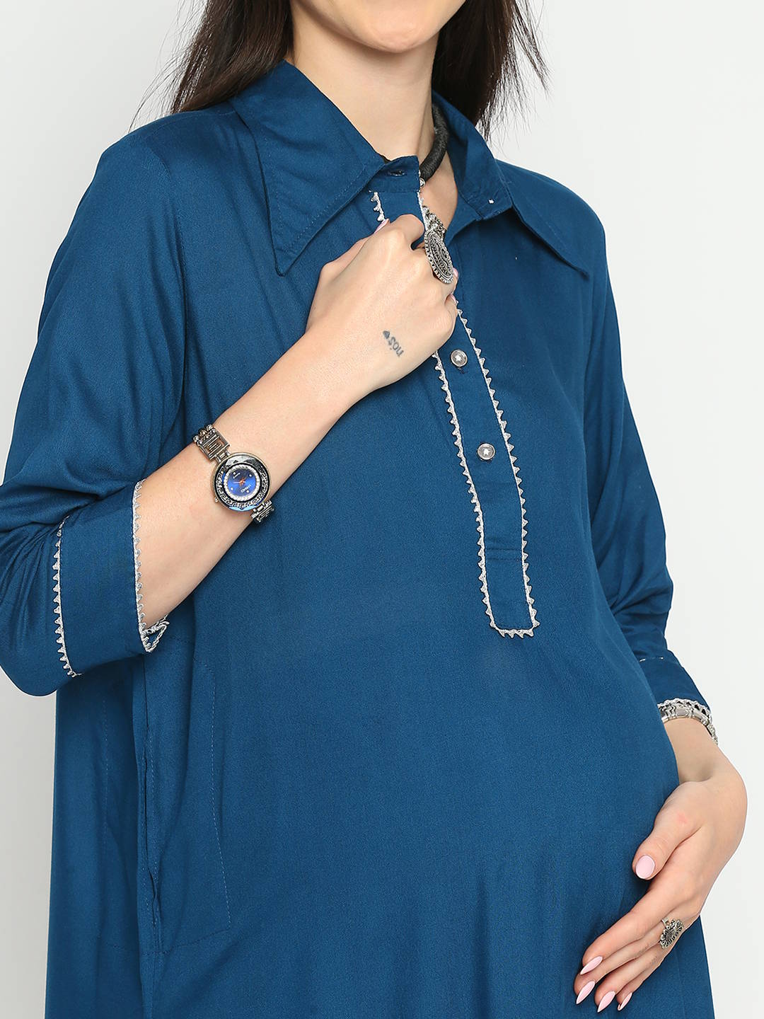 Turquoise Teal Blue Maternity Kurta - Blue - Image 4