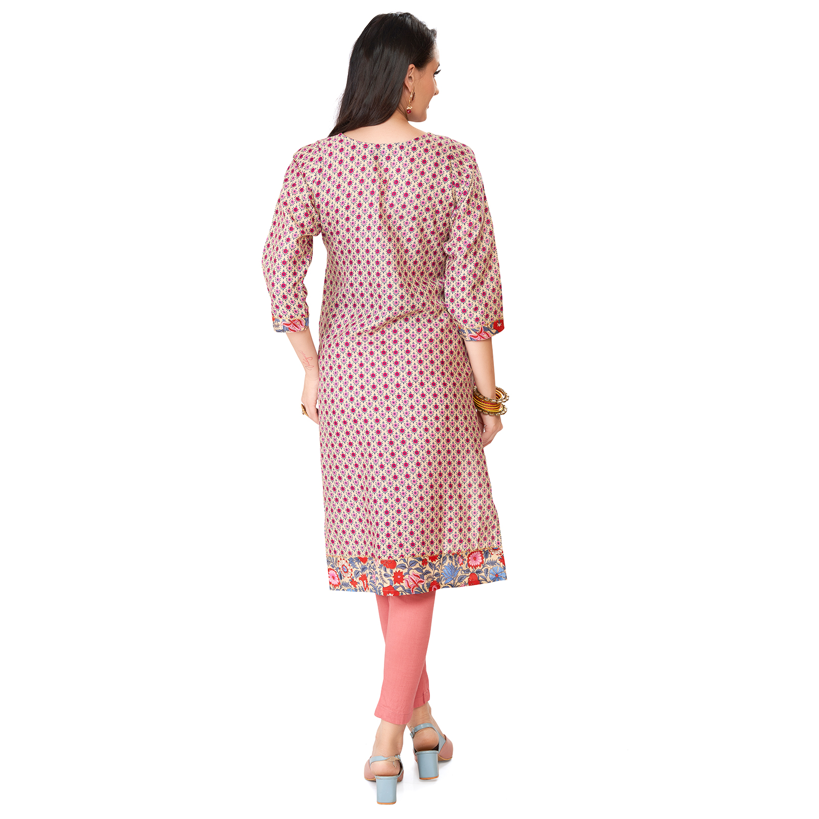 Cotton Floral Printed Maternity Kurta - Red - Image 5
