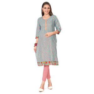 Cotton Floral Printed Maternity Kurta - Blue