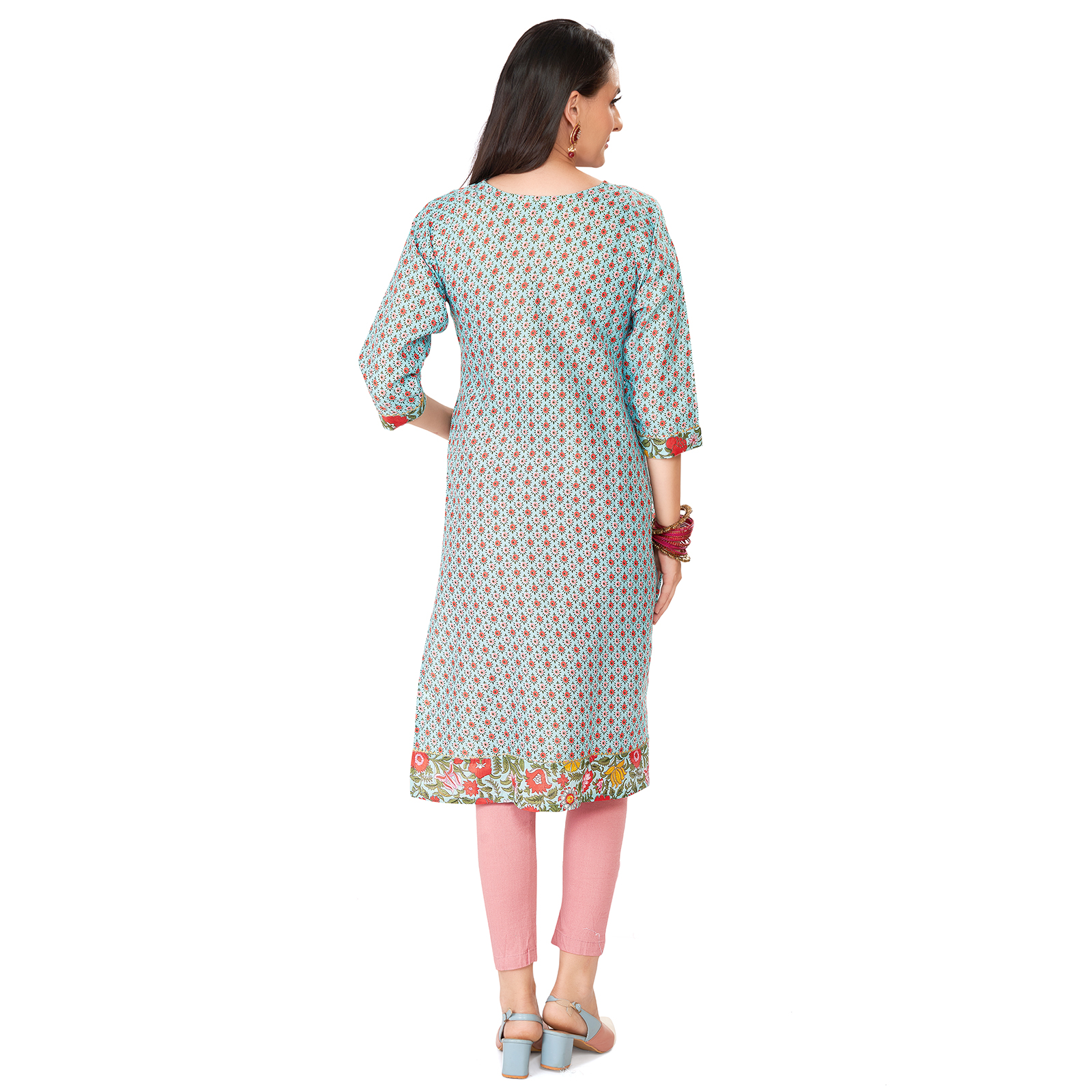 Cotton Floral Printed Maternity Kurta - Blue - Image 5