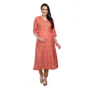 Pure Cotton Bandhani Maternity Kurta - Red