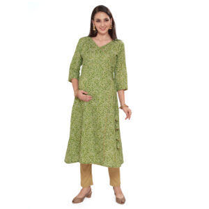 Pure Cotton Bandhani Maternity Kurta - Green