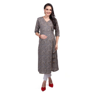 Pure Cotton Bandhani Maternity Kurta - Grey