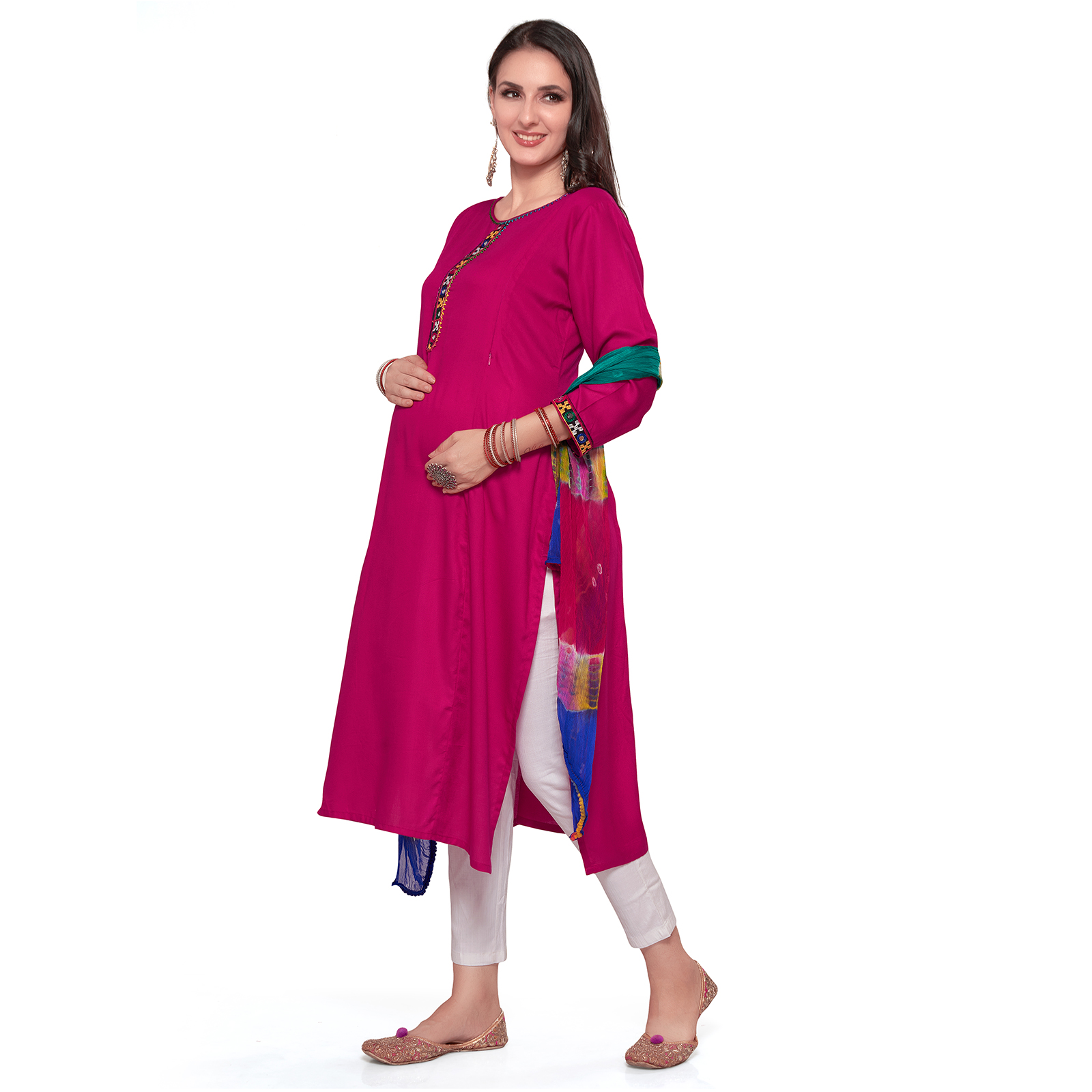 Soft Rayon Kalicut Maternity Kurta - Pink - Image 2