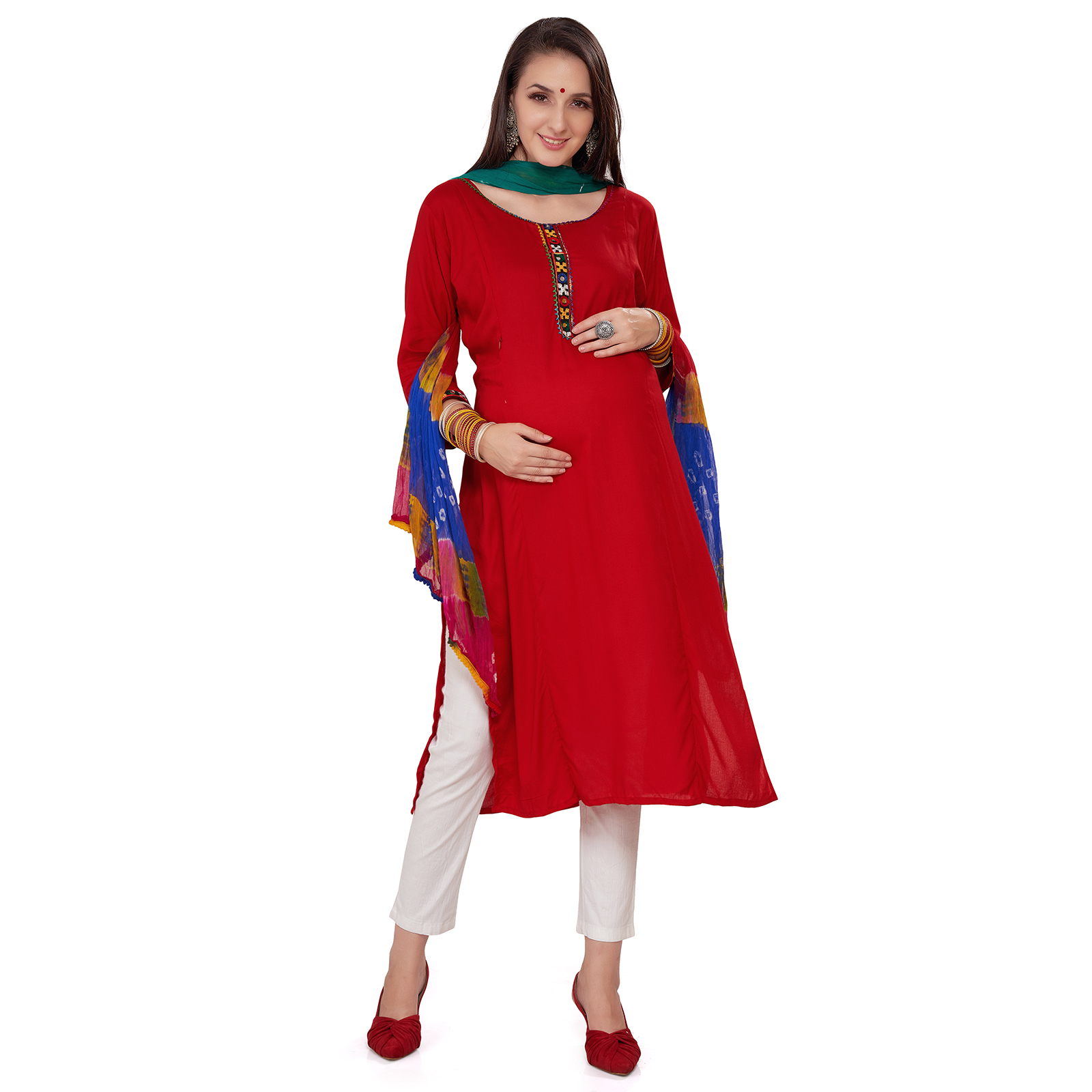 Soft Rayon Kalicut Maternity Kurta - Red