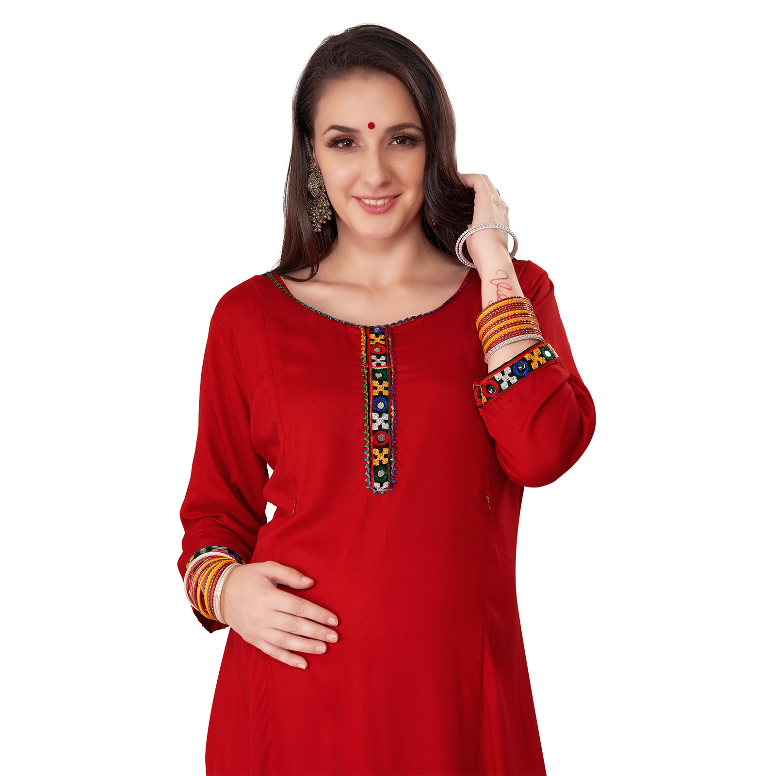 Soft Rayon Kalicut Maternity Kurta - Red - Image 3