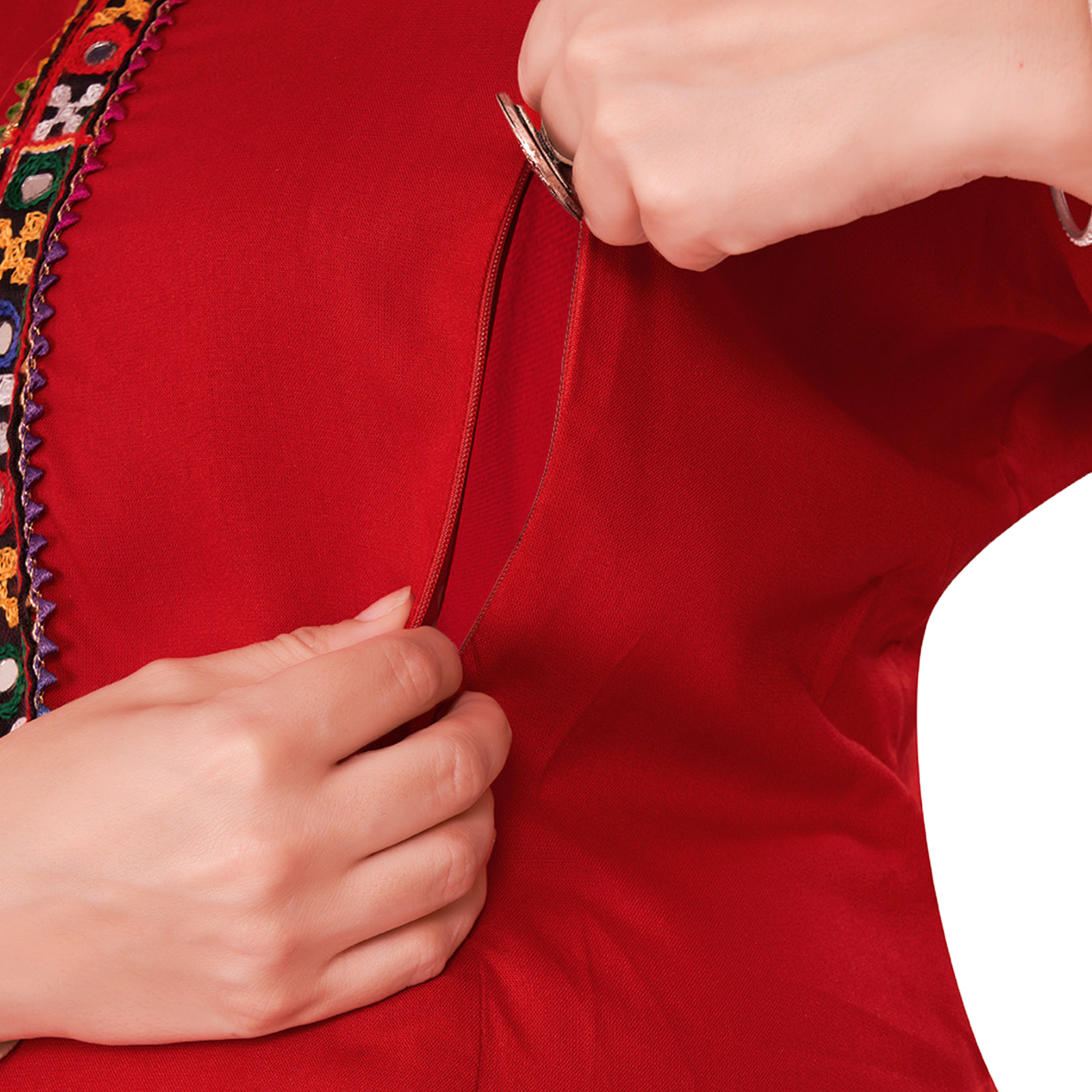 Soft Rayon Kalicut Maternity Kurta - Red - Image 4
