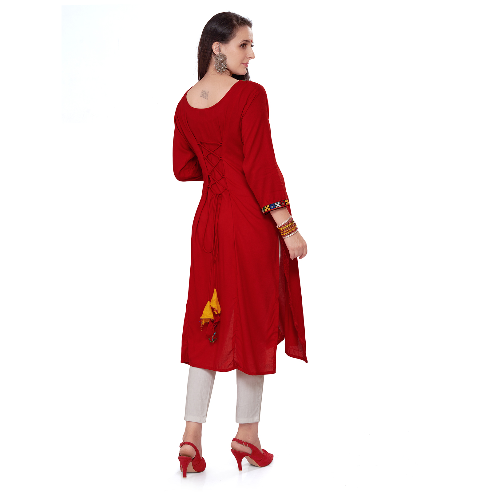 Soft Rayon Kalicut Maternity Kurta - Red - Image 5