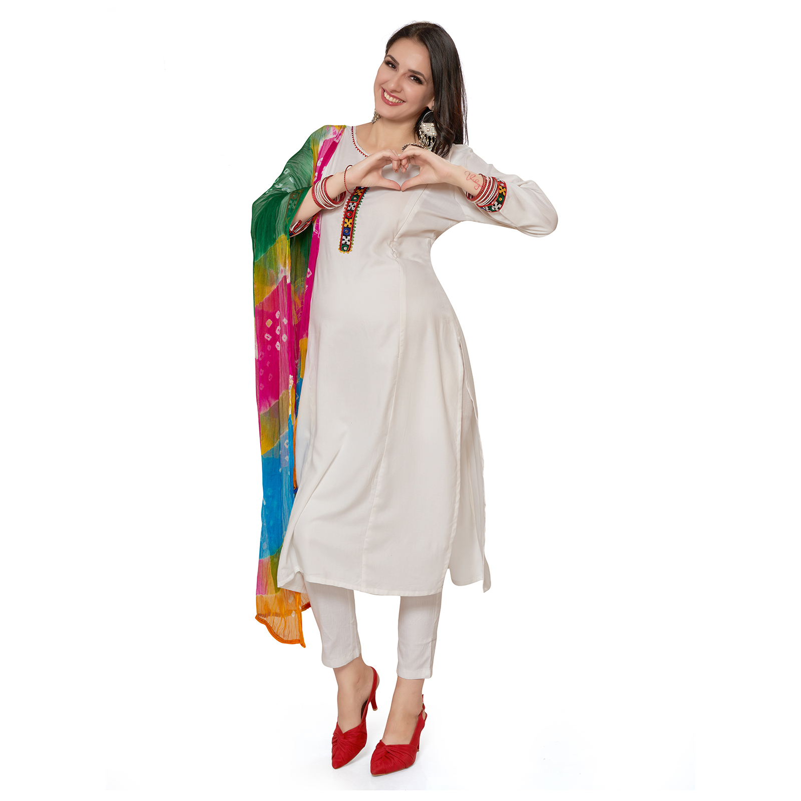 Soft Rayon Kalicut Maternity Kurta - White - Image 2