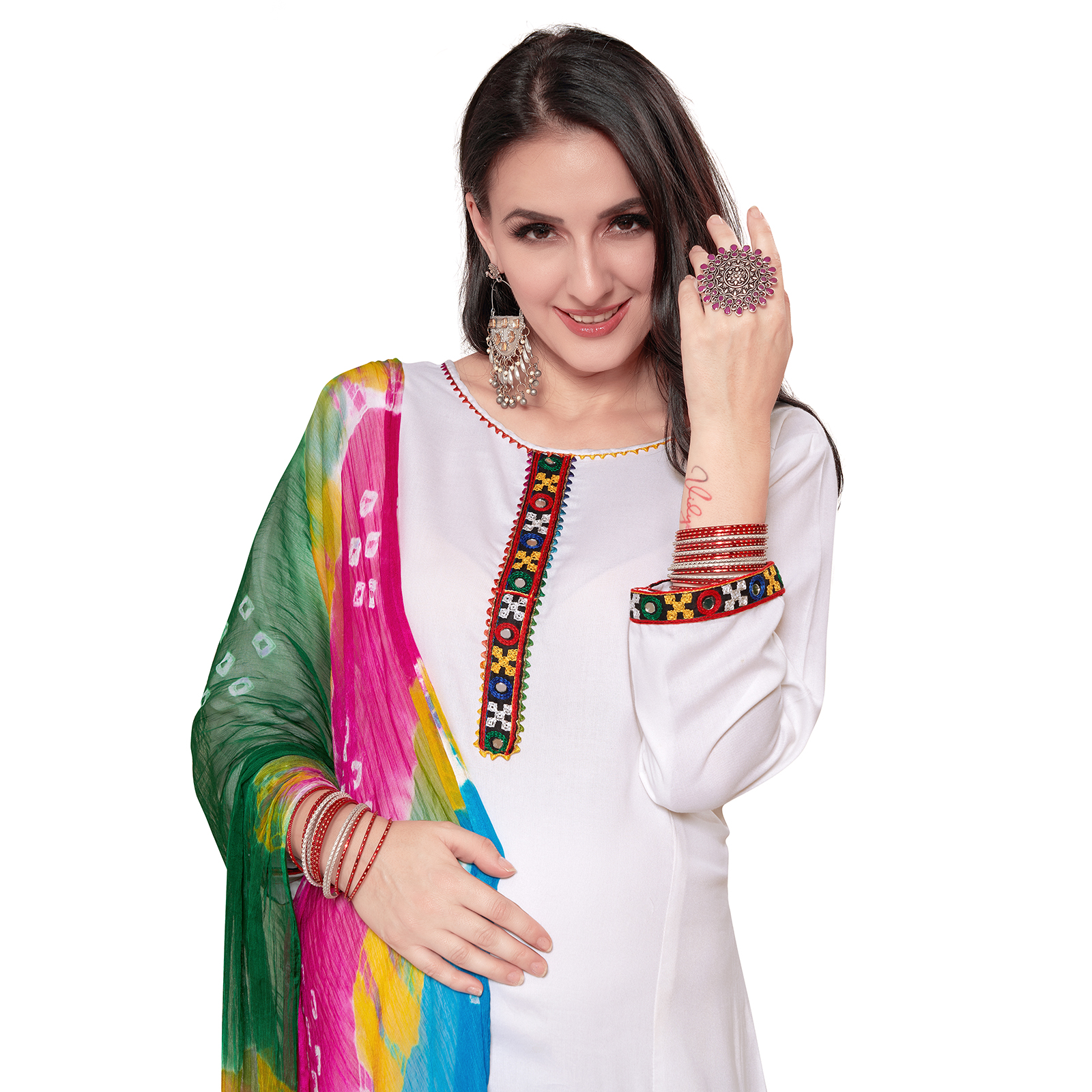 Soft Rayon Kalicut Maternity Kurta - White - Image 3