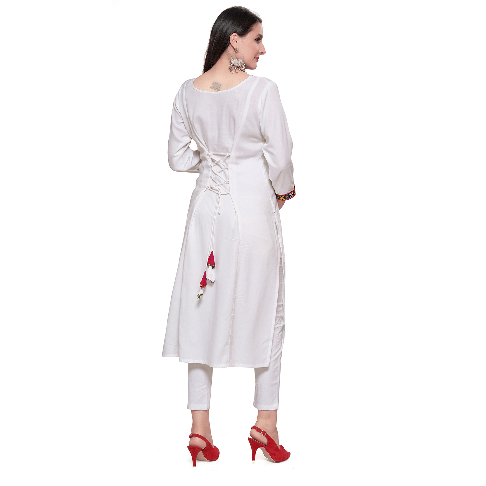 Soft Rayon Kalicut Maternity Kurta - White - Image 5