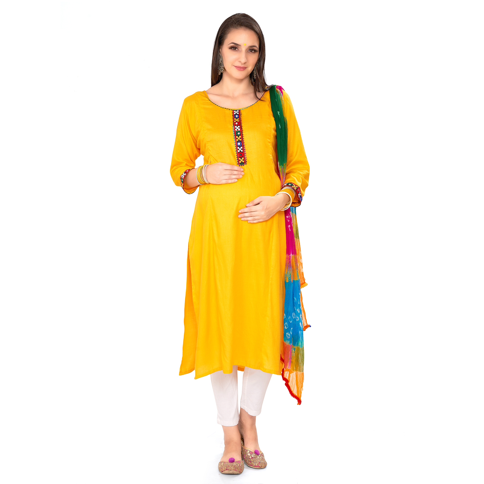 Soft Rayon Kalicut Maternity Kurta - Yellow