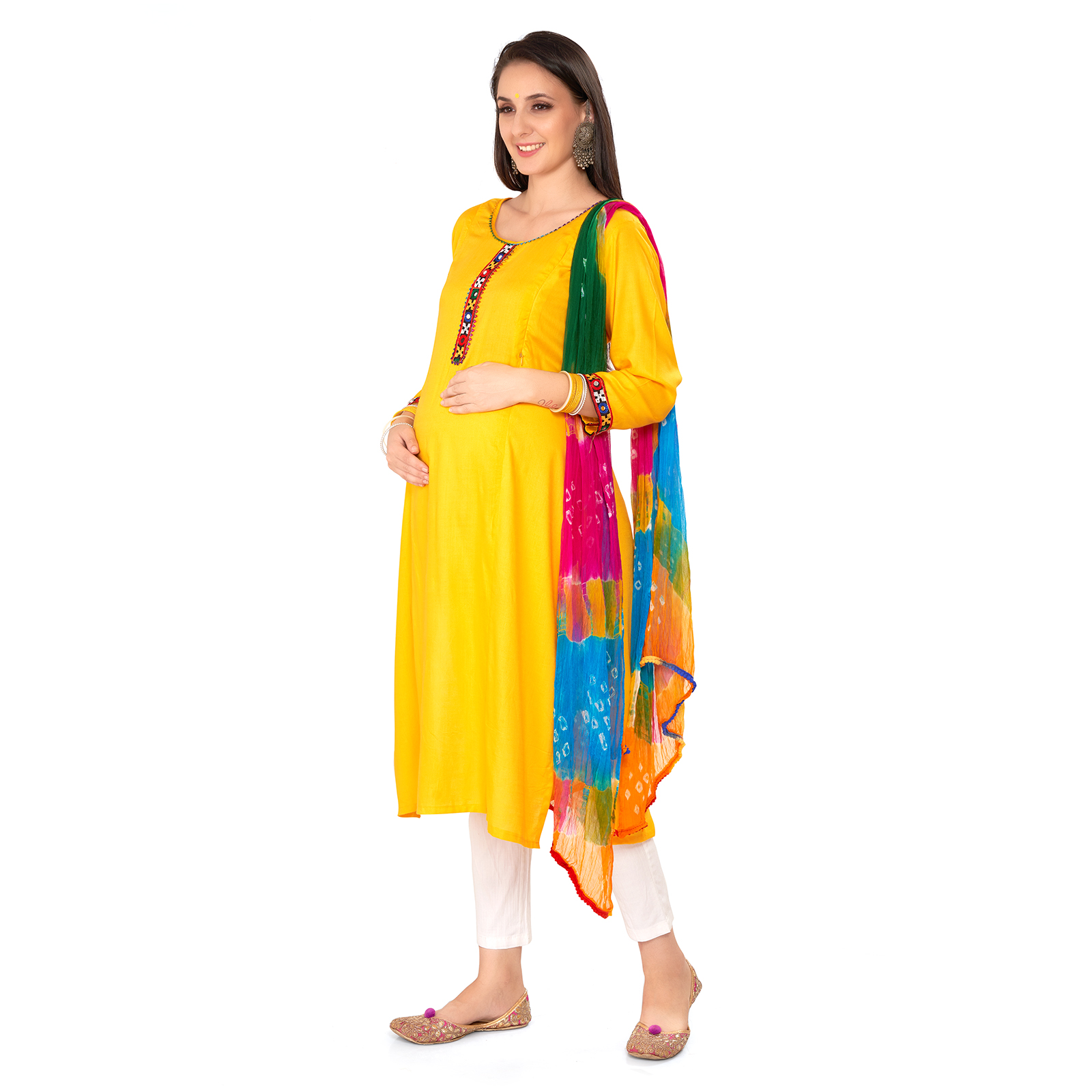Soft Rayon Kalicut Maternity Kurta - Yellow - Image 2