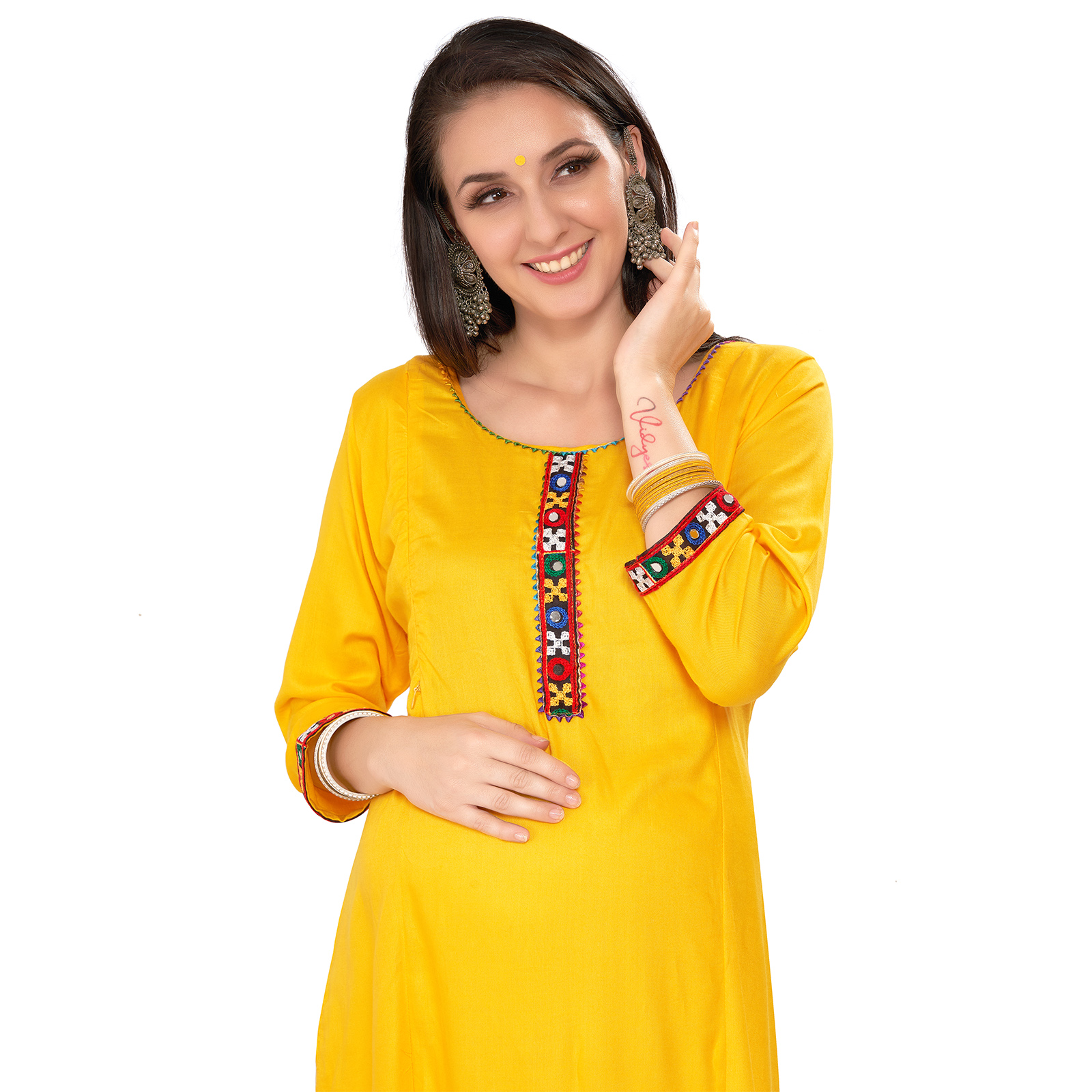 Soft Rayon Kalicut Maternity Kurta - Yellow - Image 3