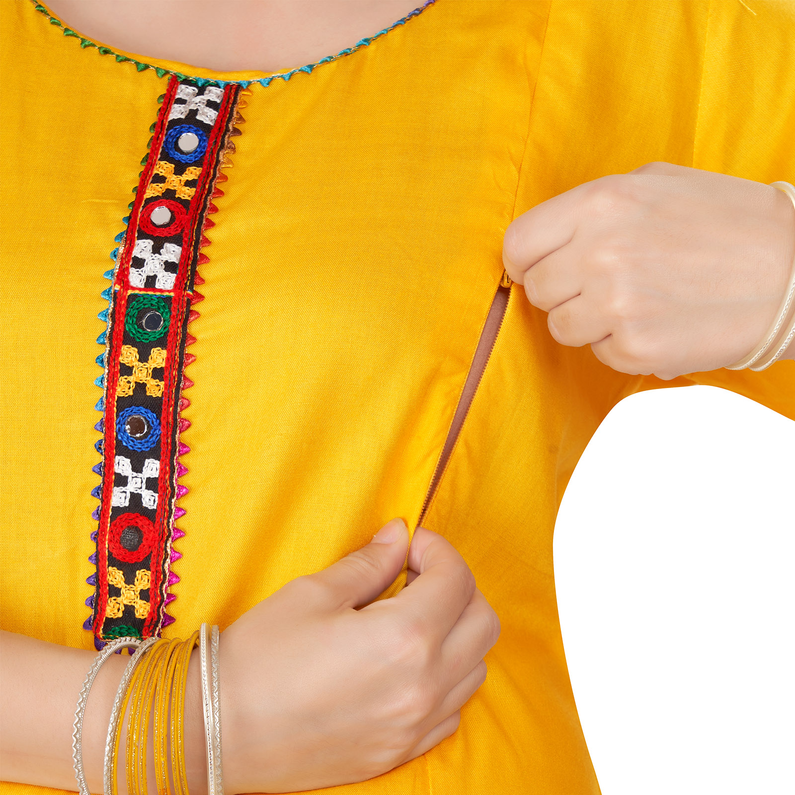 Soft Rayon Kalicut Maternity Kurta - Yellow - Image 4