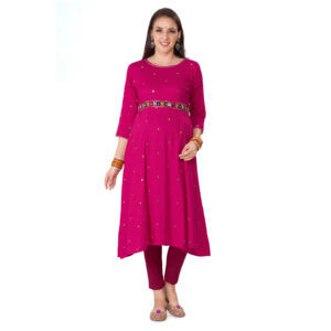 Rayon Mirrorwork Embroidered Maternity Kurta - Pink