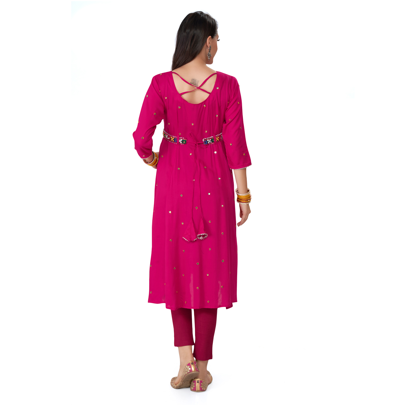 Rayon Mirrorwork Embroidered Maternity Kurta - Pink - Image 5