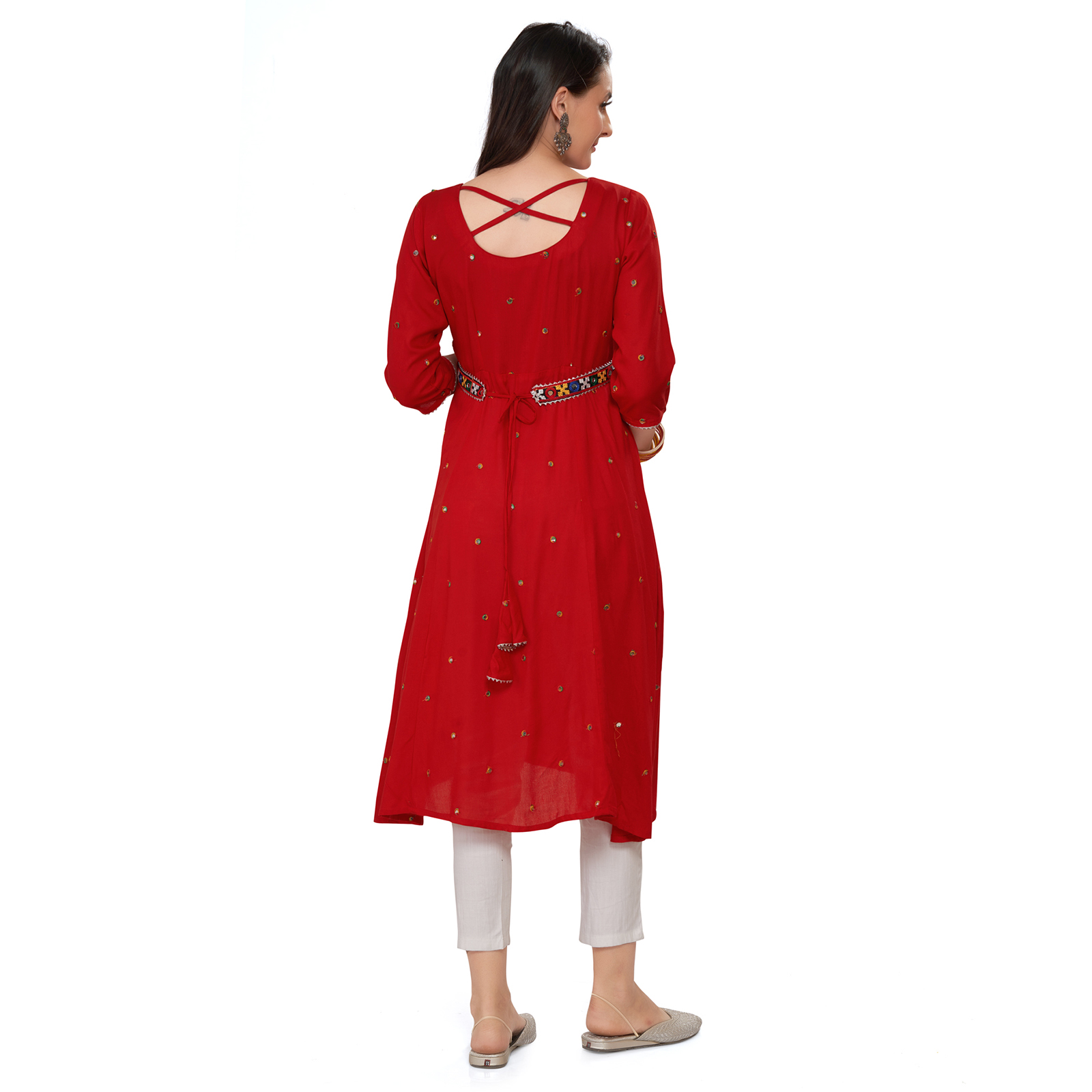 Rayon Mirrorwork Embroidered Maternity Kurta - Red - Image 5