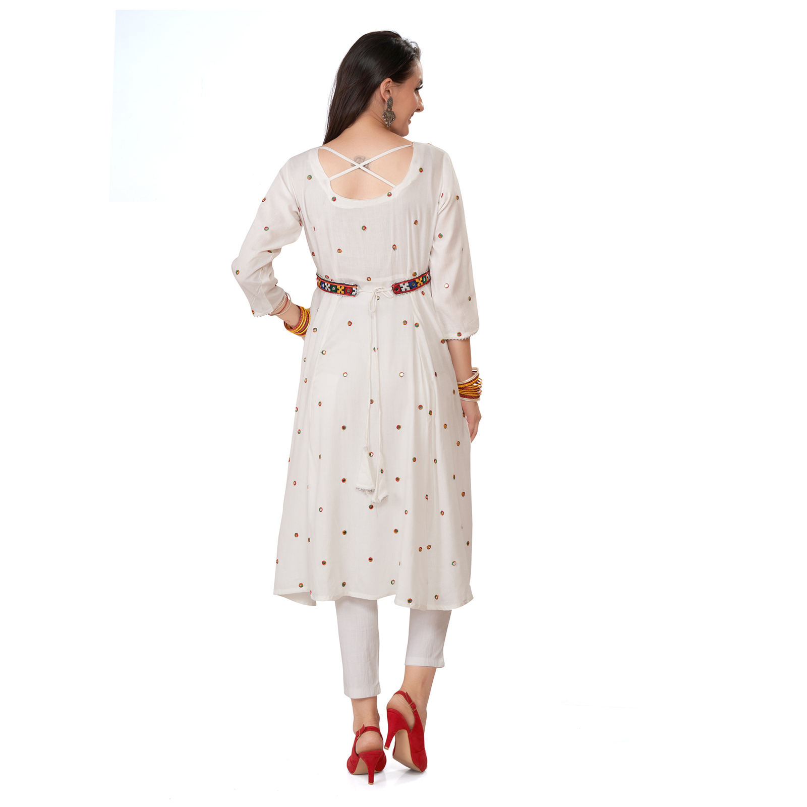 Rayon Mirrorwork Embroidered Maternity Kurta - Red - Image 5