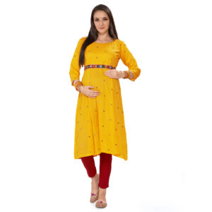 Rayon Mirrorwork Embroidered Maternity Kurta - Red