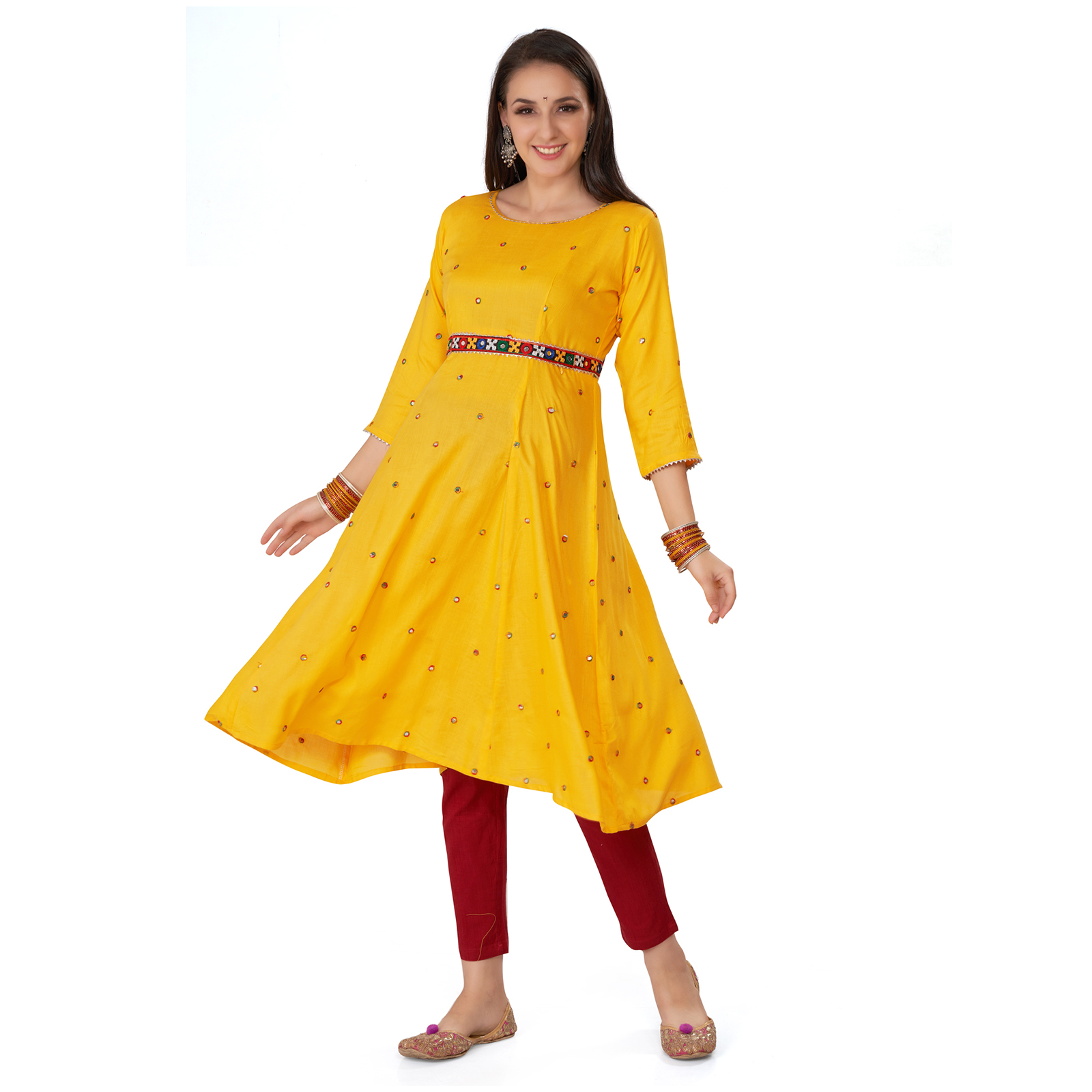 Rayon Mirrorwork Embroidered Maternity Kurta - Red - Image 2