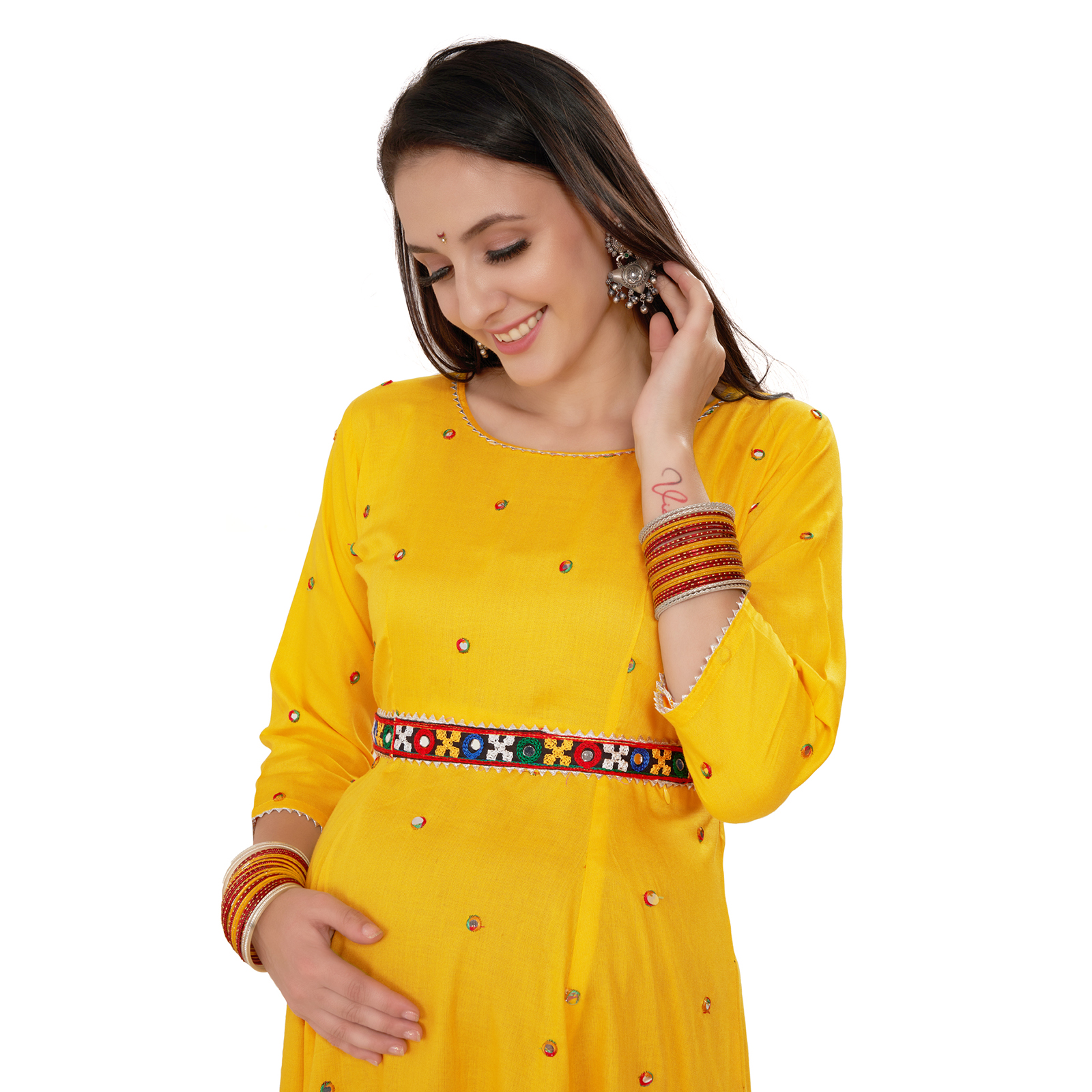 Rayon Mirrorwork Embroidered Maternity Kurta - Red - Image 3