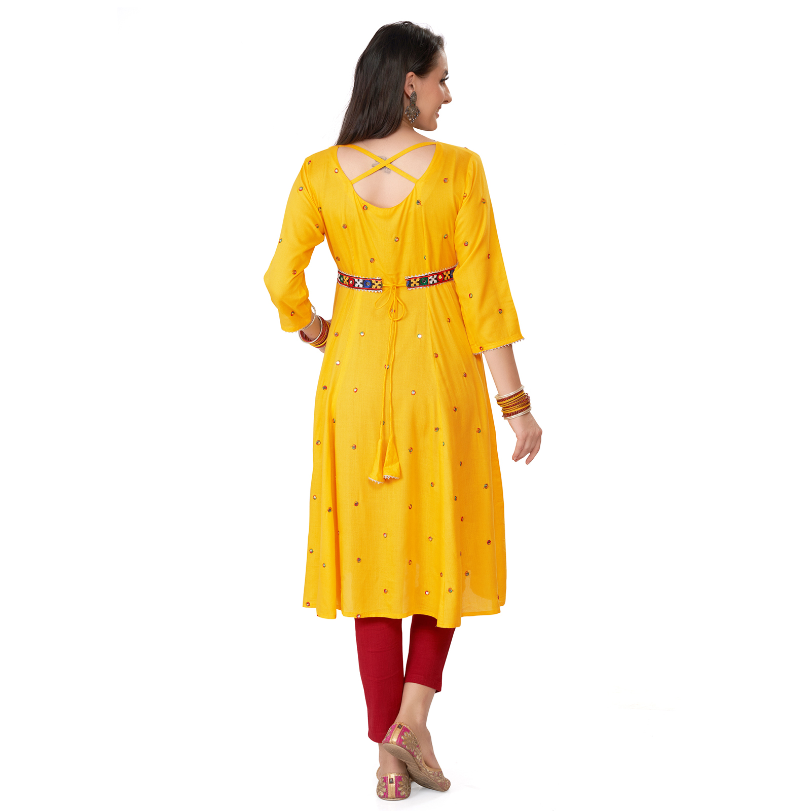 Rayon Mirrorwork Embroidered Maternity Kurta - Red - Image 5