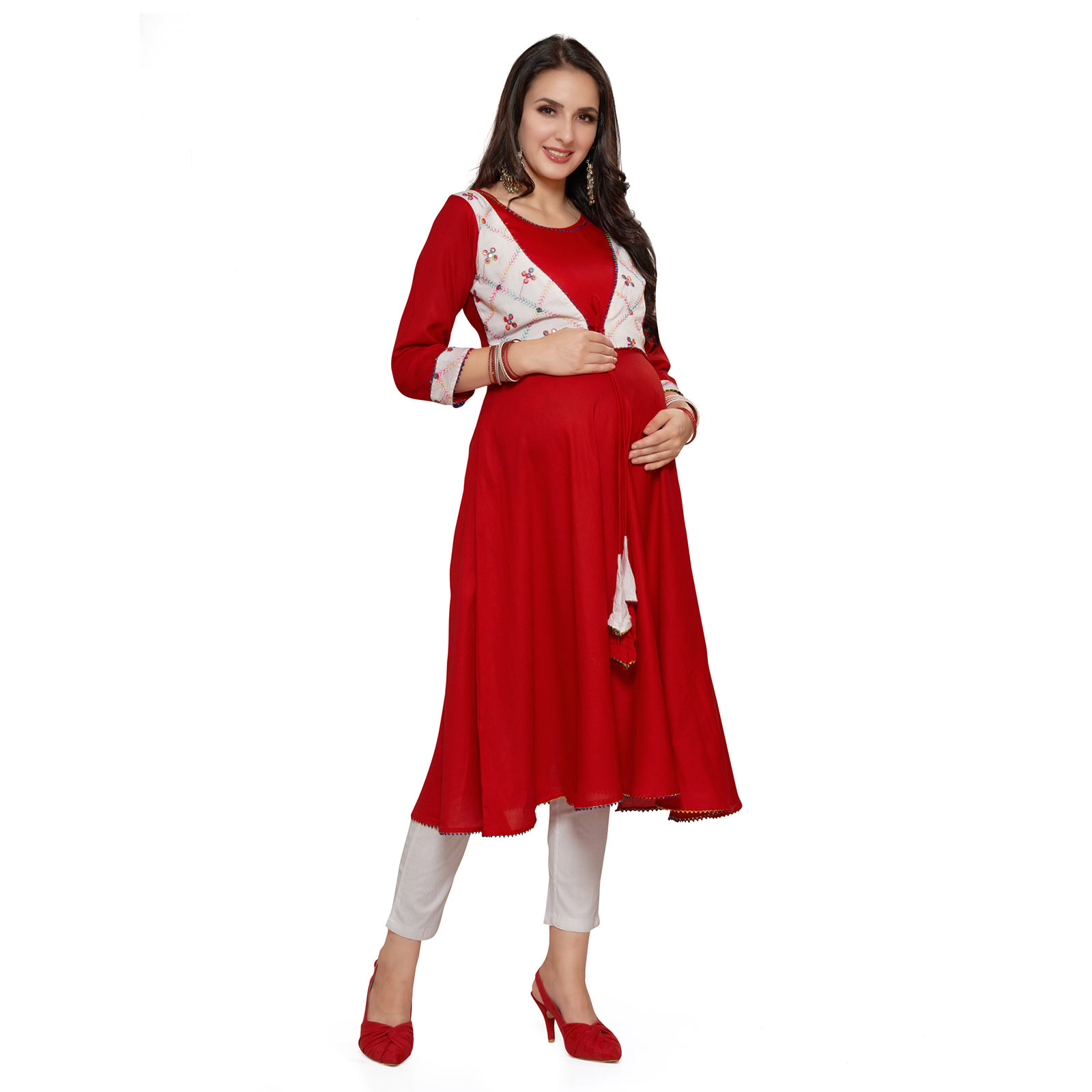 Rayon Maternity Nursing Maternity Kurta - Red - Image 2