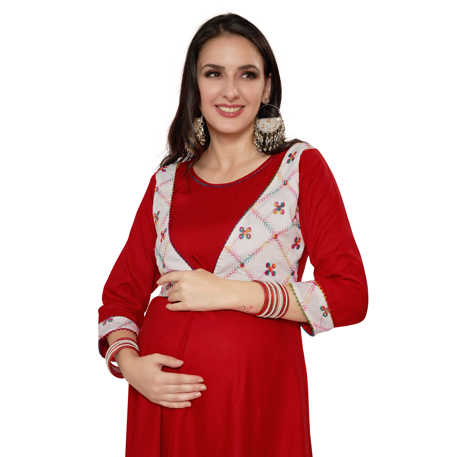 Rayon Maternity Nursing Maternity Kurta - Red - Image 3