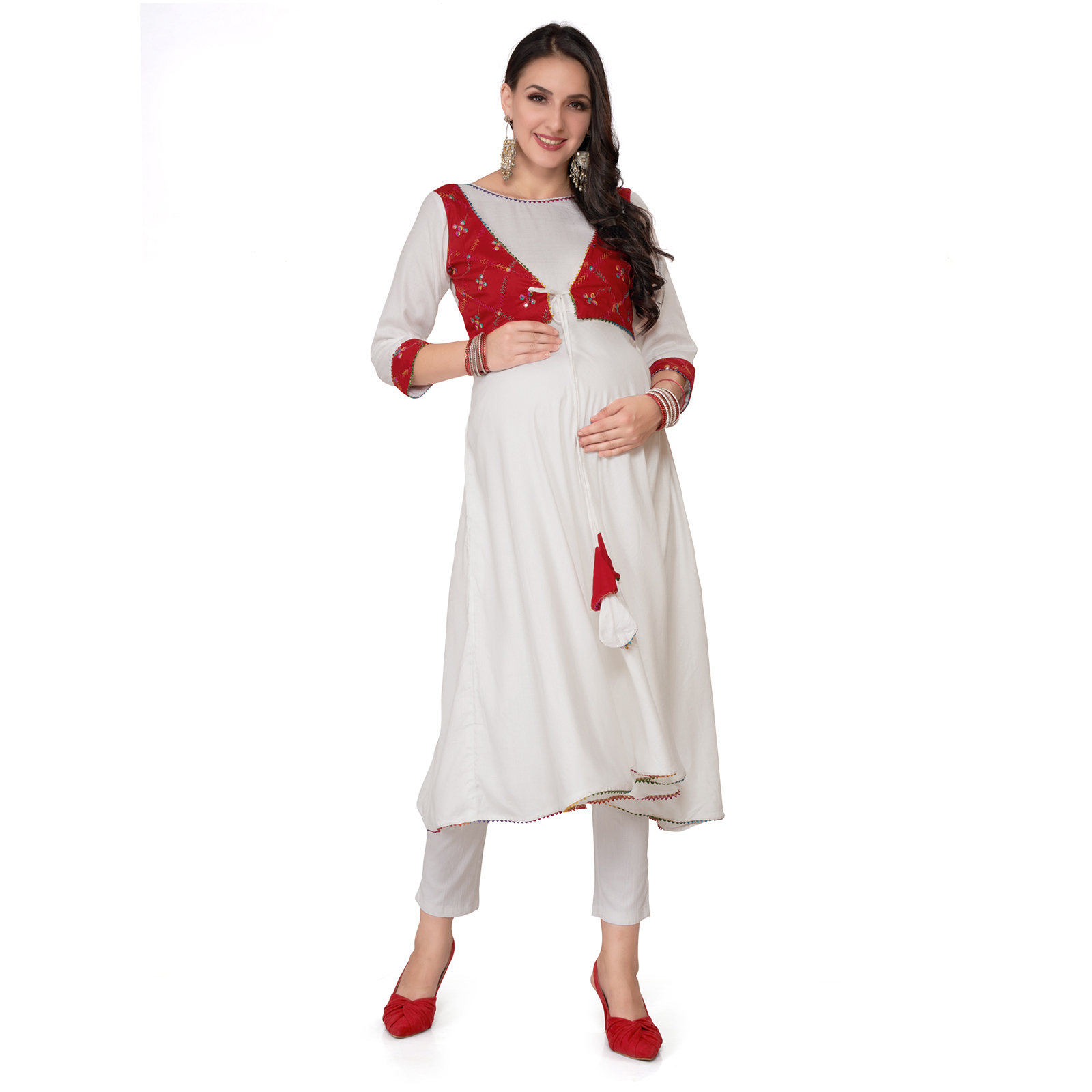Rayon Maternity Nursing Maternity Kurta - Red