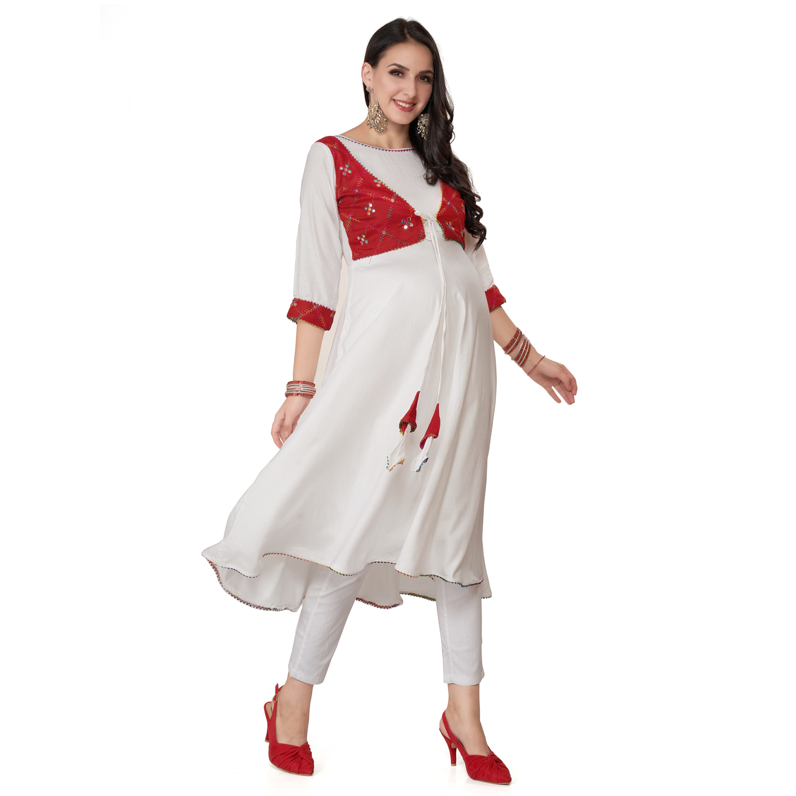 Rayon Maternity Nursing Maternity Kurta - Red - Image 2
