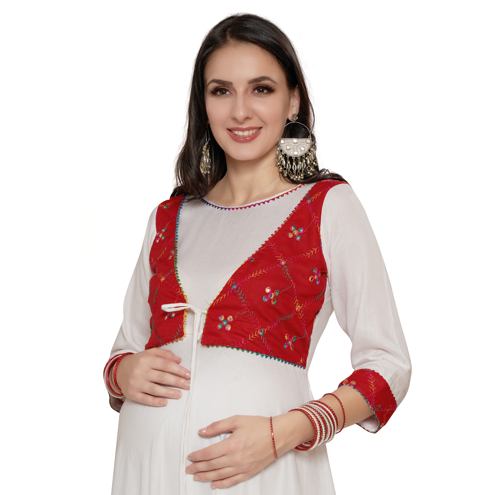 Rayon Maternity Nursing Maternity Kurta - Red - Image 3