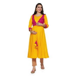 Rayon Maternity Nursing Maternity Kurta - Red